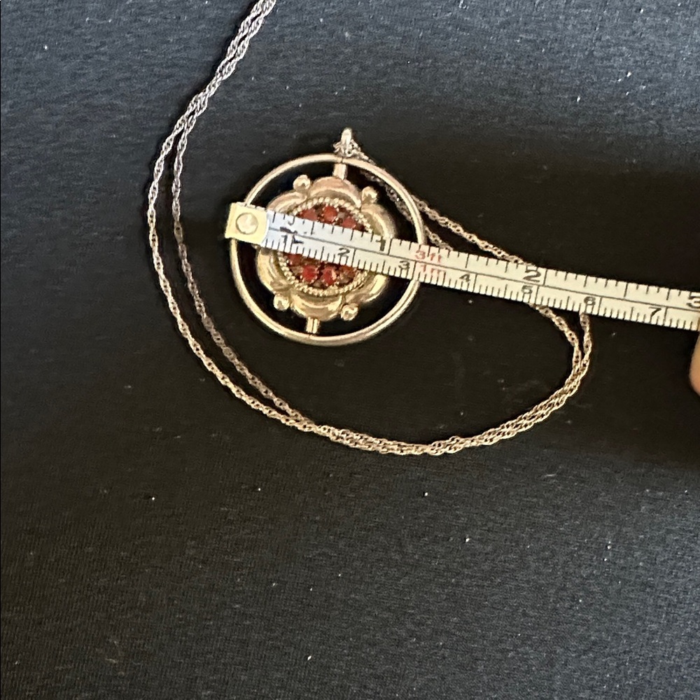 Navajo Zuni Vintage Silver Turquoise and Coral Spinner Pendant w chain. Marked. - Picture 7 of 10